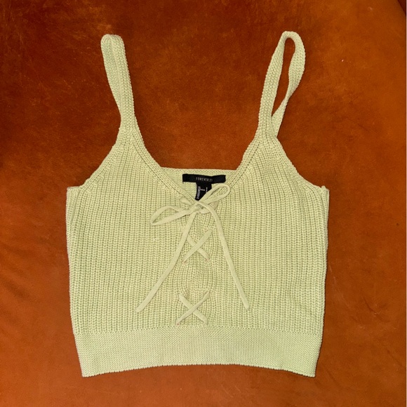 Forever 21 Tops - Forever 21 Knit Crop Tank Top with Tie Up Front | S | Pistachio Green | NWT